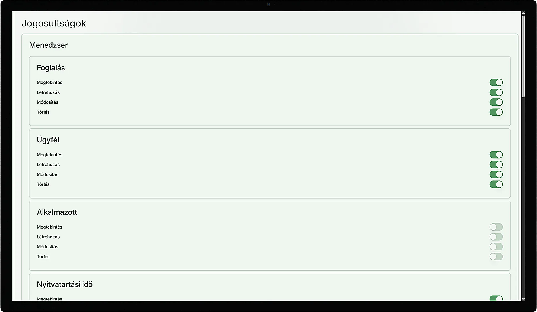 Jogosultságok állítása
